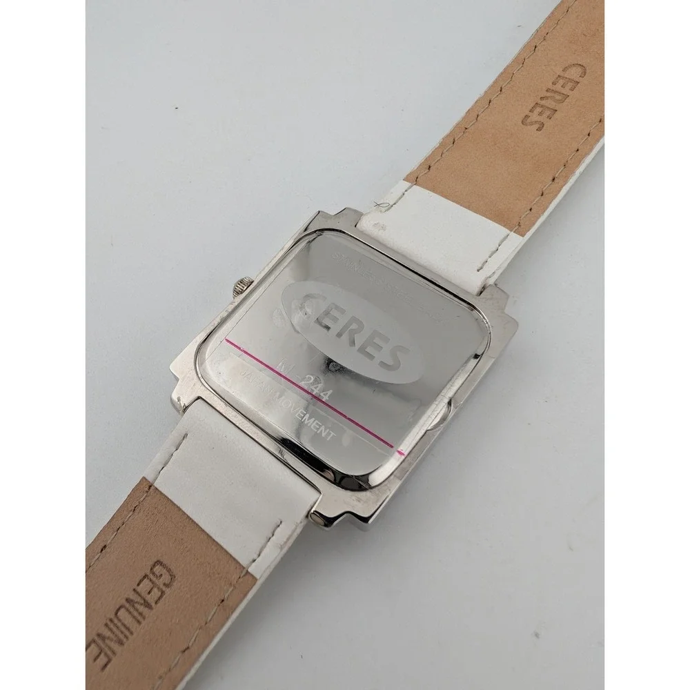 Ceres New York Watch Women 30mm Silver Case White Leather Band- New Battery